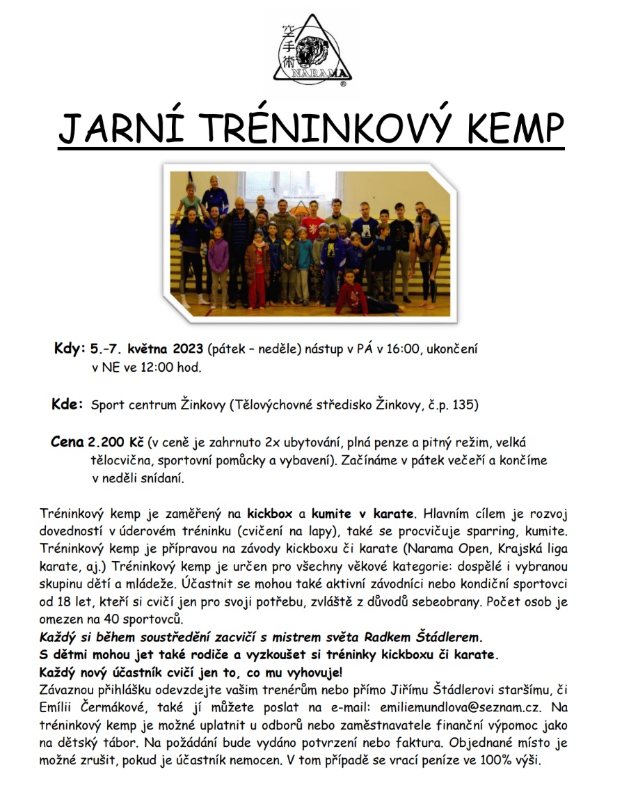 Jarní tréninkový kemp Žinkovy 05. - 07. května 2023